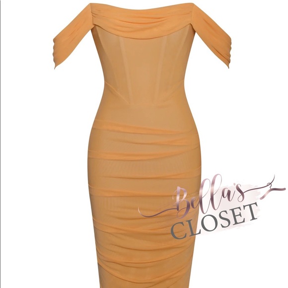 Miss Circle Weslee Orange Off Shoulder Mesh Corset Dress - Picture 3 of 5